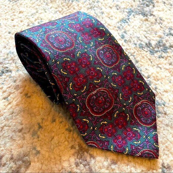 Dior Other - Christian Dior Monsieur Green & Purple Medallion Print 100% Imported Silk Tie